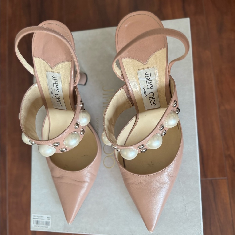 Jimmy Choo Blush Pearl Studded Sling back Heels - Picture 6 of 16